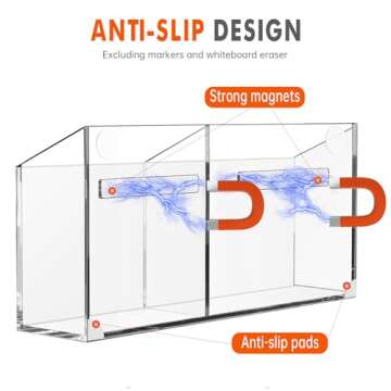 BEYGORM Magnetic Dry Erase Marker Holder for Whiteboard,Non-slip Acrylic Magnet Pen Holder for Fridg...