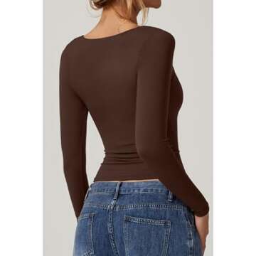 QINSEN Women's Sexy Sweetheart Neck Long Sleeve Cropped Tee Shirt for Fall Winter Y2k Tops Chestnut S