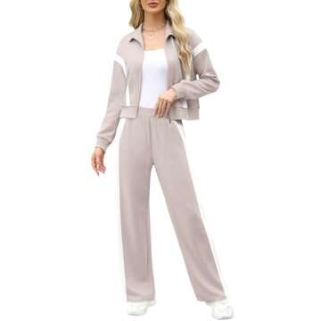 XIEERDUO Lounge Sets for Women Zip Up Sweatshirt Two Piece Holiday Outfits Matching Tracksuit Athleisure Colorblock S