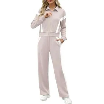 XIEERDUO Lounge Sets for Women Zip Up Sweatshirt Two Piece Holiday Outfits Matching Tracksuit Athleisure Colorblock S