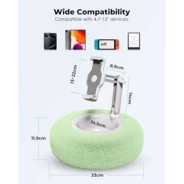 Viozon Tablet Stand Pillow, Compatible with 4.7"-13" Phone/Tablet, iPad, iPhone, Samsung, Google, Kindle, 360°Adjustable Phone Holder for Bed with Soft Plush Fabric, and Detachable Bowl, Green