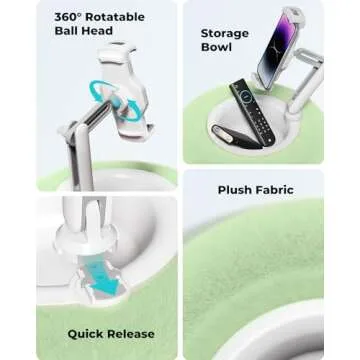 Viozon Tablet Stand Pillow, Compatible with 4.7"-13" Phone/Tablet, iPad, iPhone, Samsung, Google, Kindle, 360°Adjustable Phone Holder for Bed with Soft Plush Fabric, and Detachable Bowl, Green