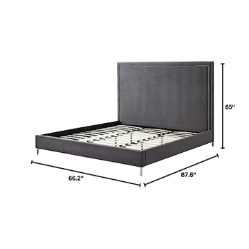 Elegant InspiredHome Grey Velvet Platform Bedframe - Queen Size