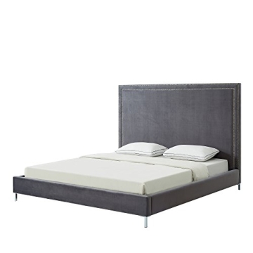 Elegant InspiredHome Grey Velvet Platform Bedframe - Queen Size