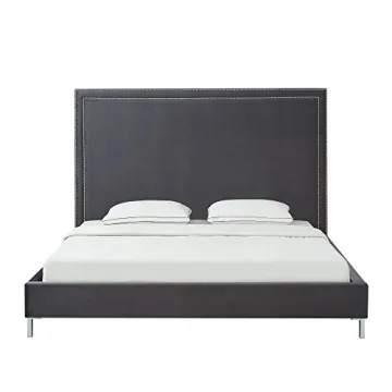 Elegant InspiredHome Grey Velvet Platform Bedframe - Queen Size