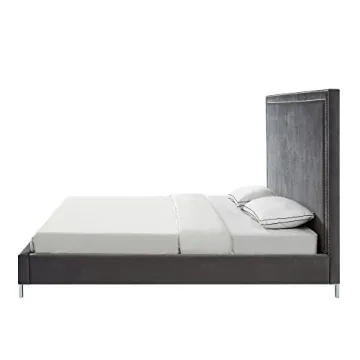 Elegant InspiredHome Grey Velvet Platform Bedframe - Queen Size