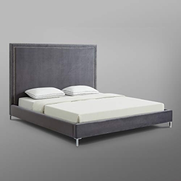 Elegant InspiredHome Grey Velvet Platform Bedframe - Queen Size