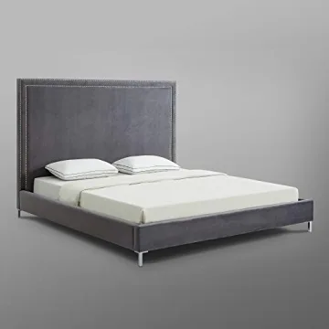 Elegant InspiredHome Grey Velvet Platform Bedframe - Queen Size