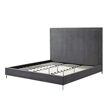 Elegant InspiredHome Grey Velvet Platform Bedframe - Queen Size