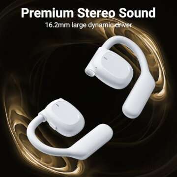 occiam Open Ear Earbuds Bluetooth 5.4 Wireless Headphones 120Hrs Playback Sport Earbuds with Earhooks, Clear Call Air Conduction Headset with Mic Sweatproof Earphones for Running Workout,White