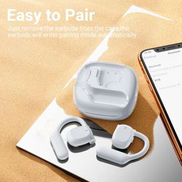 occiam Open Ear Earbuds Bluetooth 5.4 Wireless Headphones 120Hrs Playback Sport Earbuds with Earhooks, Clear Call Air Conduction Headset with Mic Sweatproof Earphones for Running Workout,White