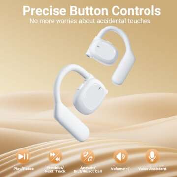 occiam Open Ear Earbuds Bluetooth 5.4 Wireless Headphones 120Hrs Playback Sport Earbuds with Earhooks, Clear Call Air Conduction Headset with Mic Sweatproof Earphones for Running Workout,White