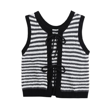 Silly Turtle Sweater Vest Women Casual Sleeveless Crochet Tops Color Block Tie Back Knit Tank Tops