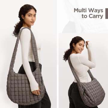 Puffer Tote Bag for Women Large Quilted Tote Bag Quilted Carryall Bag Soft Puffy Crossbody Bag Hobo ...