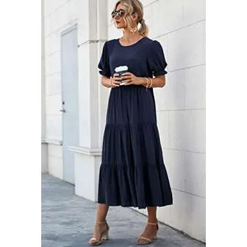 PRETTYGARDEN Women's Summer Casual Boho Dress – Floral Print, Ruffle Puff Short Sleeve, Flowy Midi...