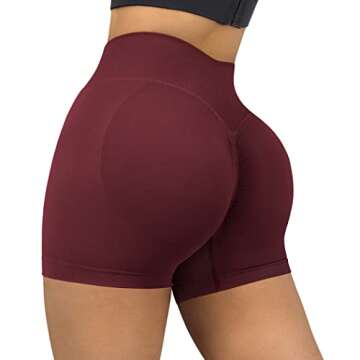 SUUKSESS Women Seamless Booty Shorts Scrunch Butt Lifting High Waisted Workout Shorts (3" Wine Red, XS)