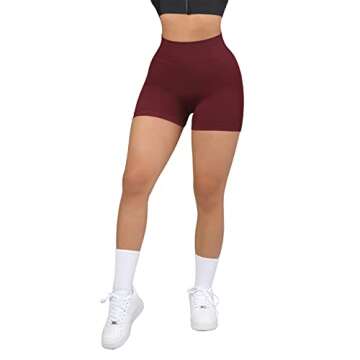 SUUKSESS Women Seamless Booty Shorts Scrunch Butt Lifting High Waisted Workout Shorts (3" Wine Red, XS)