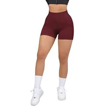 SUUKSESS Women Seamless Booty Shorts Scrunch Butt Lifting High Waisted Workout Shorts (3" Wine Red, XS)