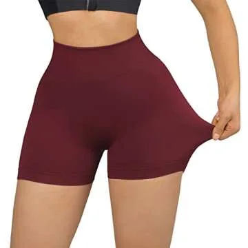 SUUKSESS Women Seamless Booty Shorts Scrunch Butt Lifting High Waisted Workout Shorts (3" Wine Red, XS)