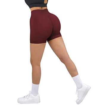 SUUKSESS Women Seamless Booty Shorts Scrunch Butt Lifting High Waisted Workout Shorts (3" Wine Red, XS)