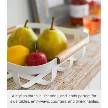 Yamazaki Tosca Fruit Basket - Modern Steel & Wood Bowl