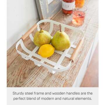 Yamazaki Tosca Fruit Basket - Modern Steel & Wood Bowl