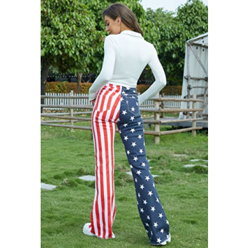 Yuanbang American Flag Flare Jeans for Women - High Waisted Style