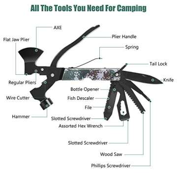 Mens Gifts Camping Accessories Multitool Camping Gear Unique Gifts for Men Dad Husband 16 in 1 Survi...