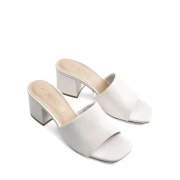 DREAM PAIRS Women's Square Open Toe Heels Sandals Low Block Chunky Heeled Sandals Slide Sandals Slip on Comfortable Casual Pumps Shoes,Size 8,WHITE-PU,SDHS2432W