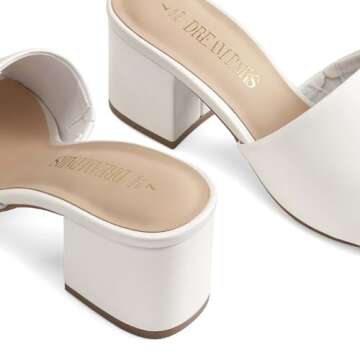 DREAM PAIRS Women's Square Open Toe Heels Sandals Low Block Chunky Heeled Sandals Slide Sandals Slip on Comfortable Casual Pumps Shoes,Size 8,WHITE-PU,SDHS2432W