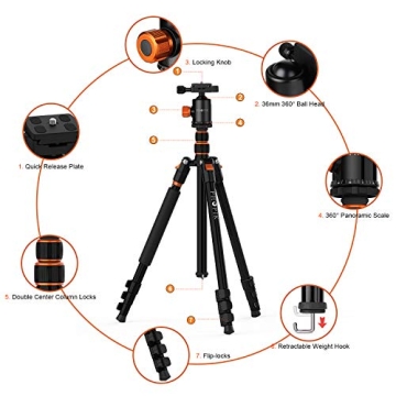 PHOPIK 77" Camera Tripod for DSLR - Lightweight & Adjustable