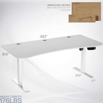 VIVO Electric 63 x 32 inch Standing Desk Workstation, Memory Controller Height Adjustment, 176 lb Frame Support, 2E Series, White Top White Frame, DESK-KIT-2E1W