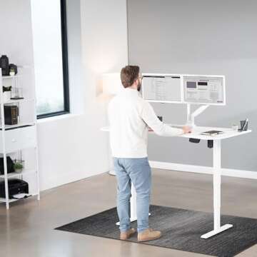 VIVO Electric 63 x 32 inch Standing Desk Workstation, Memory Controller Height Adjustment, 176 lb Frame Support, 2E Series, White Top White Frame, DESK-KIT-2E1W