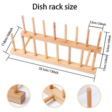 Wevapers 4Pack Bamboo Wooden Dish Rack, Plate Rack Stand Pot Lid Holder, Kitchen Cabinet Organizer f...