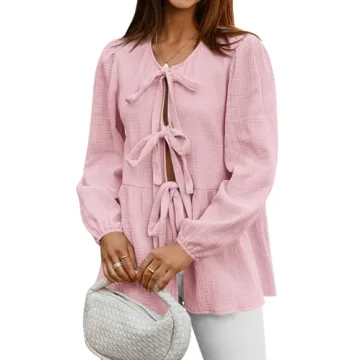 Tankaneo Pink Babydoll Top with Bow Tie Front