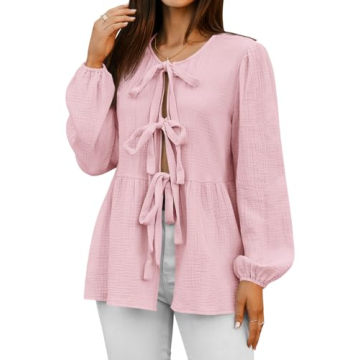 Tankaneo Pink Babydoll Top with Bow Tie Front