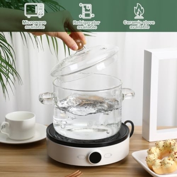 GANAZONO Clear Borosilicate Cooking Pot with Lid