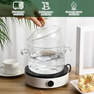 GANAZONO Clear Borosilicate Cooking Pot with Lid