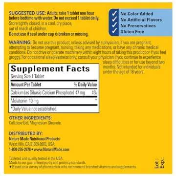 Nature Made Melatonin 10mg Maximum Strength Tablets, 100% Drug Free Sleep Aid for Adults, 70 Count, 70 Day Supply