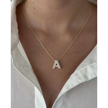 SHINELIZ 925 Sterling Bubble Letter Necklace Gold, Initial Necklaces for Women, Iced Out A-Z Pendant...