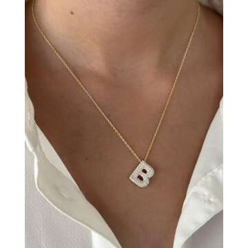 SHINELIZ 925 Sterling Bubble Letter Necklace Gold, Initial Necklaces for Women, Iced Out A-Z Pendant Alphabet Charm, Custom Sparkle Diamond Balloon Necklace, 14k Gold Plated Personalized Jewelry