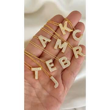 SHINELIZ 925 Sterling Bubble Letter Necklace Gold, Initial Necklaces for Women, Iced Out A-Z Pendant Alphabet Charm, Custom Sparkle Diamond Balloon Necklace, 14k Gold Plated Personalized Jewelry