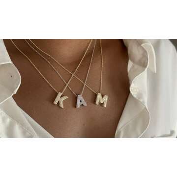 SHINELIZ 925 Sterling Bubble Letter Necklace Gold, Initial Necklaces for Women, Iced Out A-Z Pendant Alphabet Charm, Custom Sparkle Diamond Balloon Necklace, 14k Gold Plated Personalized Jewelry