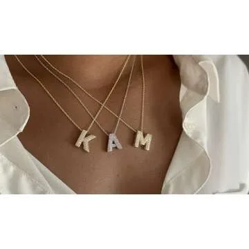 SHINELIZ 925 Sterling Bubble Letter Necklace Gold, Initial Necklaces for Women, Iced Out A-Z Pendant Alphabet Charm, Custom Sparkle Diamond Balloon Necklace, 14k Gold Plated Personalized Jewelry