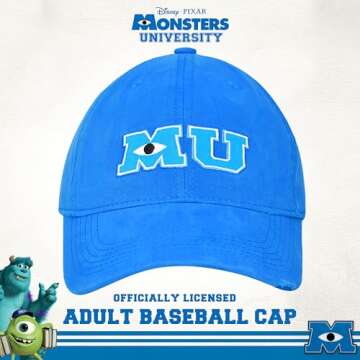Disney Pixar Monsters Inc Monsters University Baseball Cap, Adjustable Dad Hat, Blue