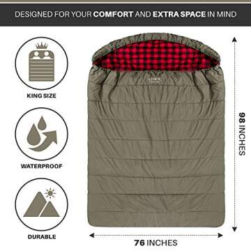 AXIATIC Kodiak King 20f King Size Oversize 2 Person Cold Weather Double Sleeping Bag