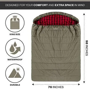 AXIATIC Kodiak King 20f King Size Oversize 2 Person Cold Weather Double Sleeping Bag