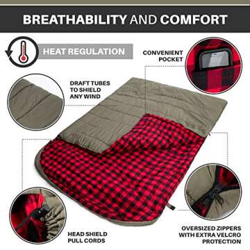 AXIATIC Kodiak King 20f King Size Oversize 2 Person Cold Weather Double Sleeping Bag