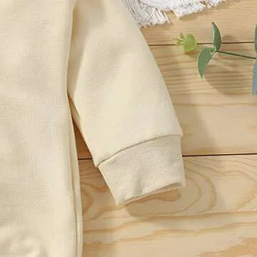 Sweatshirt Romper for Infant Baby Girl Boy Long Sleeve Crewneck Oversized Bodysuit Waffle Fall Winter Pullover Top (Solid Khaki, 12-18 Months)