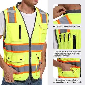ArcRidge Reflective Safety Vest for Men and Women - High Visibility Construction Vest - Dual Tone Reflective Strips (Yellow, X-Large)